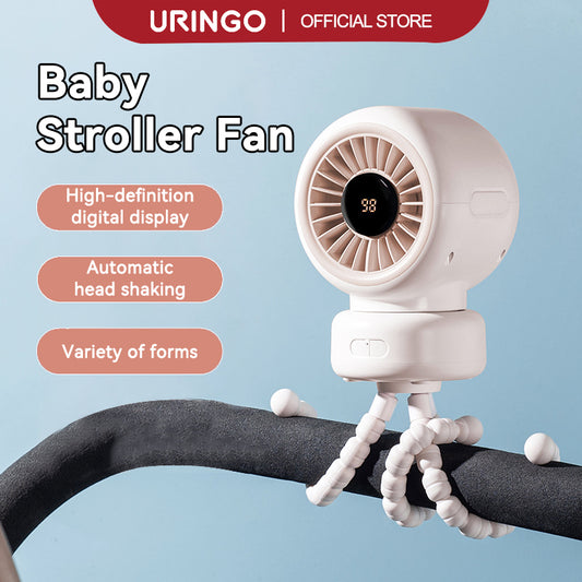 URINGO Baby Stroller Fan Auto Rotating Portable Rechargeable LED Display(3600mAh)