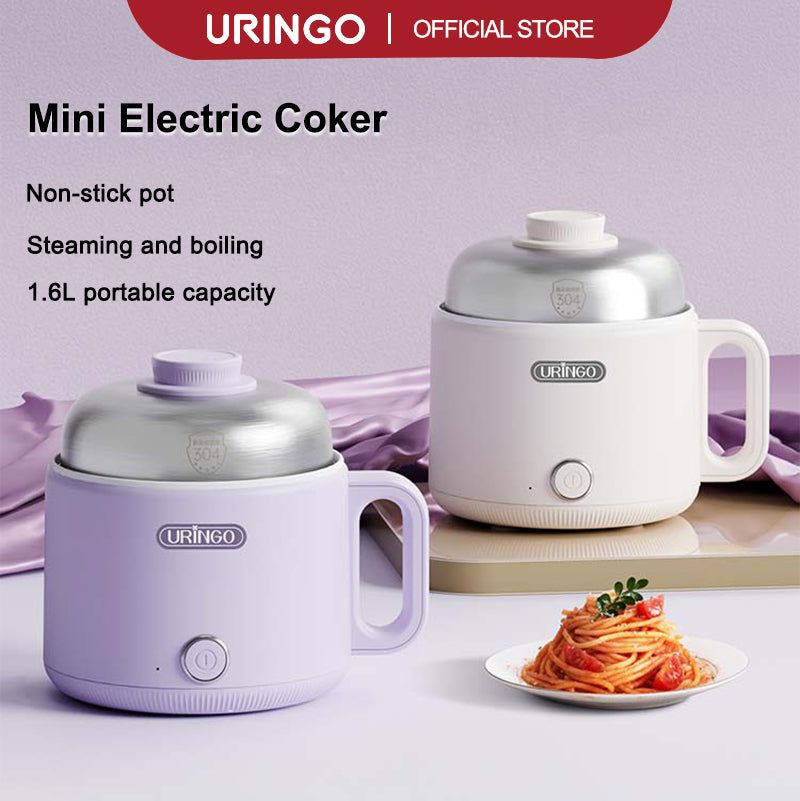 URINGO Electric Cooker Multifunctional Mini Hot Pot Non-stick Double Bowl Design(1.6L)