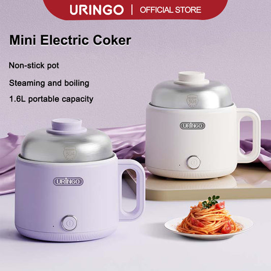 URINGO Electric Cooker Multifunctional Mini Hot Pot Non-stick Double Bowl Design(1.6L)